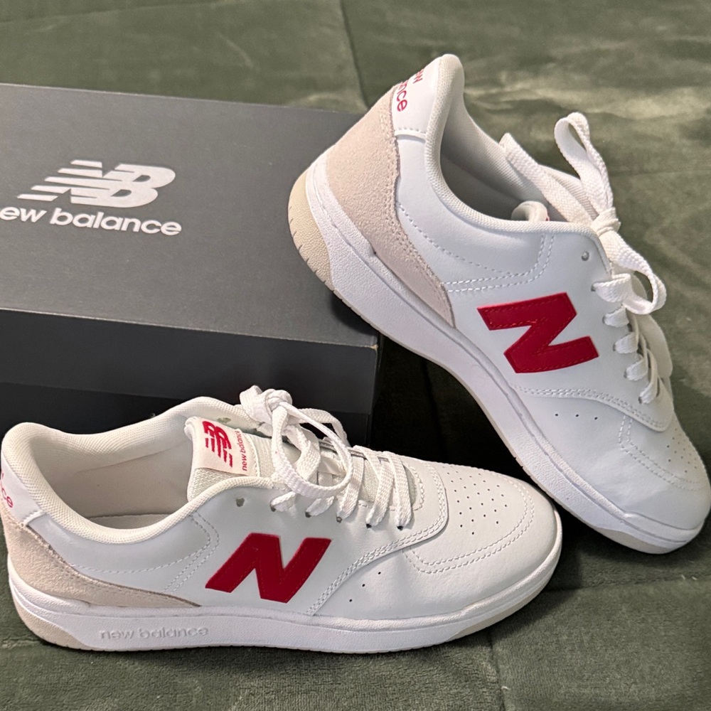 New Balance White and Red Athletic Shoes